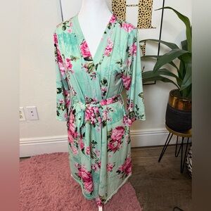 Floral Mint Green Kimono Robe